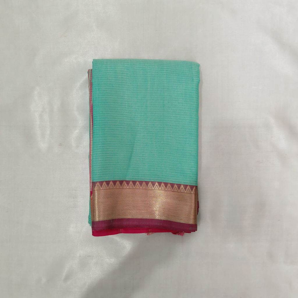 Cotton Saree with Blouse - Mint Green