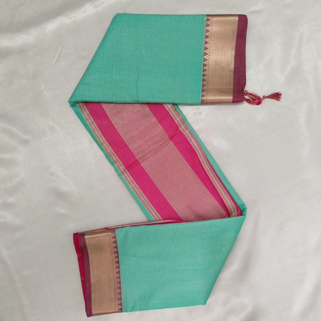 Cotton Saree with Blouse - Mint Green