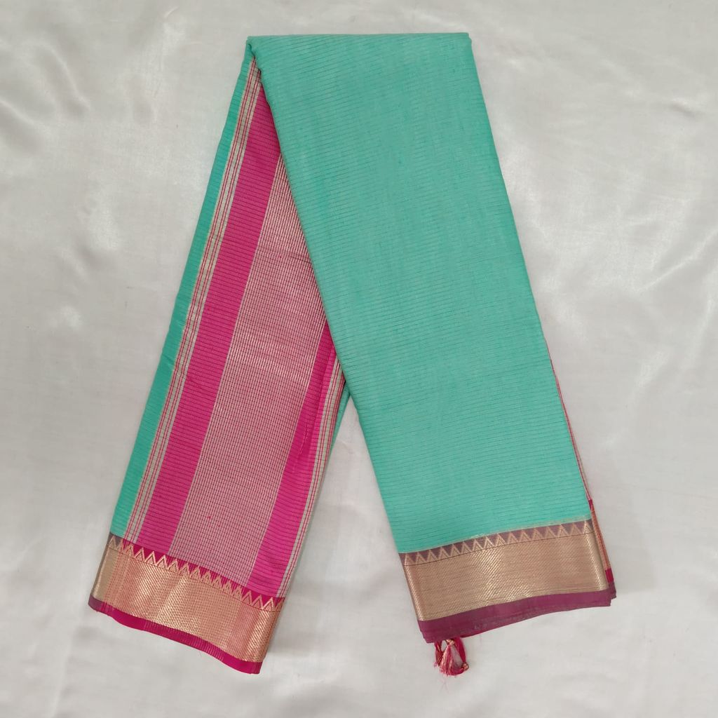 Cotton Saree with Blouse - Mint Green