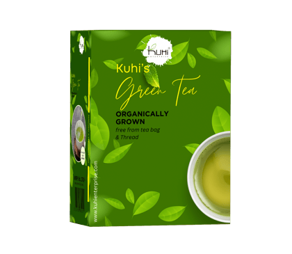 Kuhi's Organic Green Tea Handmade With Whole Leaf | Zingy, It Improves Metabolism & Reduces Waist (30 x 3=90 gms/85+cups)