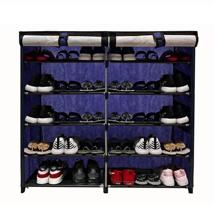 Philoshop 10 Layer Shoe Rack with Cover – Blue | Durable Metal Frame with Card Design | Space-Saving Shoe Organizer for Home & Entryway
