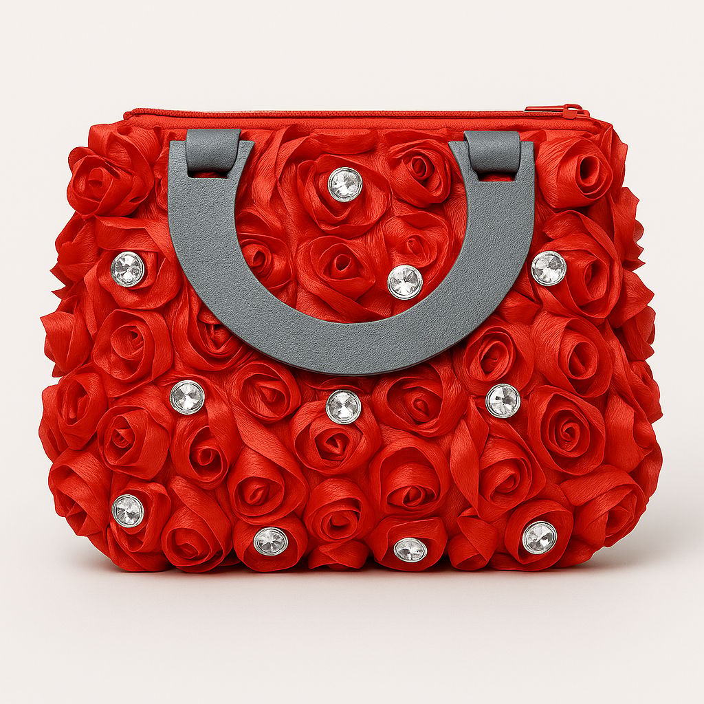 Red Rose Embellished Handbag - Floral Evening Bag - Handbags | Buy online on ZillyBuy