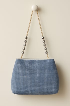 Elegant Blue Handbag with Beaded Handle