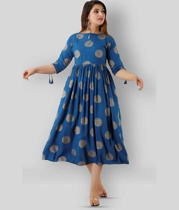 SAART BUNAAI - Blue Anarkali Rayon Women's Stitched Ethnic Gown ( Pack of 1 )