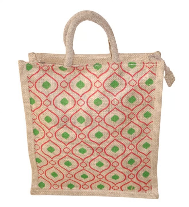 Stylish Jute Tote Bag with Geometric Pattern - Eco-Friendly & Durable
