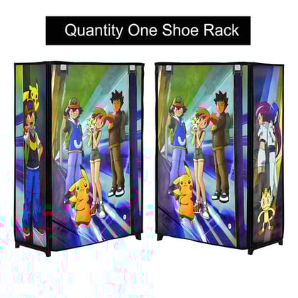 Philoshop 4 Layer Metal Shoe Rack with Grey Pokémon Cover – Space-Saving, Dustproof & Durable Organizer for Kids & Family