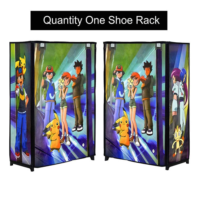 Philoshop 4 Layer Metal Shoe Rack with Grey Pokémon Cover – Space-Saving, Dustproof & Durable Organizer for Kids & Family