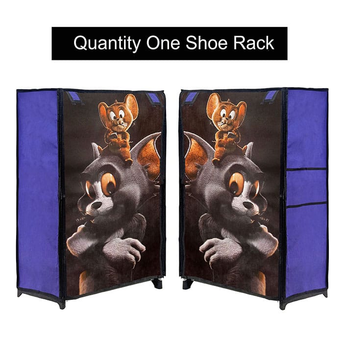 PHILOSHOP 4 Layer Metal Shoe Rack with Tom & Jerry Blue Cover – Fun & Sturdy Shoe Organizer for Kids and Home Use