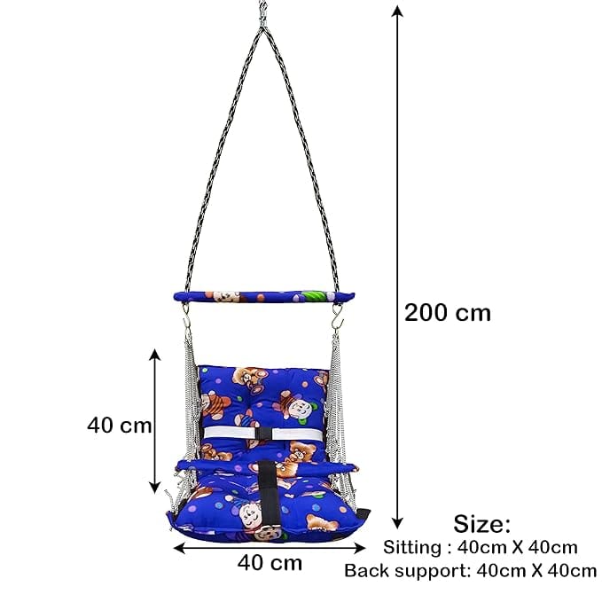 Cotton Velvet Baby Swing Foldable jhula Portable jhoola for Kids 0-3 Years Safety Belt Soft Cover (Blue)