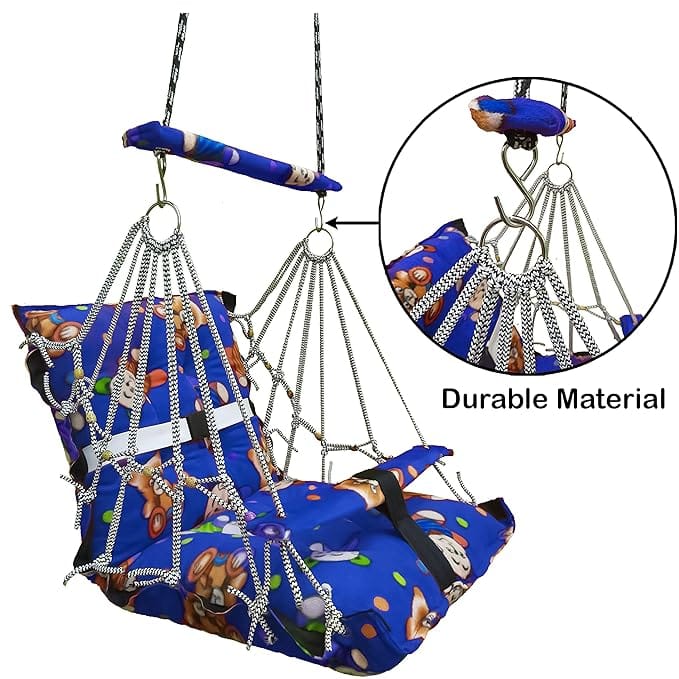 Cotton Velvet Baby Swing Foldable jhula Portable jhoola for Kids 0-3 Years Safety Belt Soft Cover (Blue)