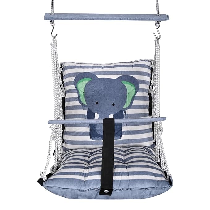 Swing for Kids Swing Cotton Baby Children Folding and Washable 1 to 5 Years New Born Gift Jhula with Safety Belt Easy to Carry Safety Lock Cradle Chair |Home Garden(Grey Baby Eliphant)