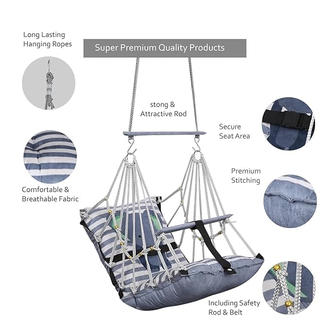 Swing for Kids Swing Cotton Baby Children Folding and Washable 1 to 5 Years New Born Gift Jhula with Safety Belt Easy to Carry Safety Lock Cradle Chair |Home Garden(Grey Baby Eliphant)