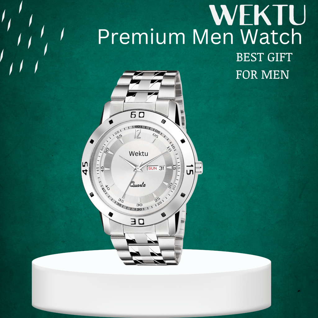 Wektu/POSH Premium Luxury Silver Watch with Engraved Detail