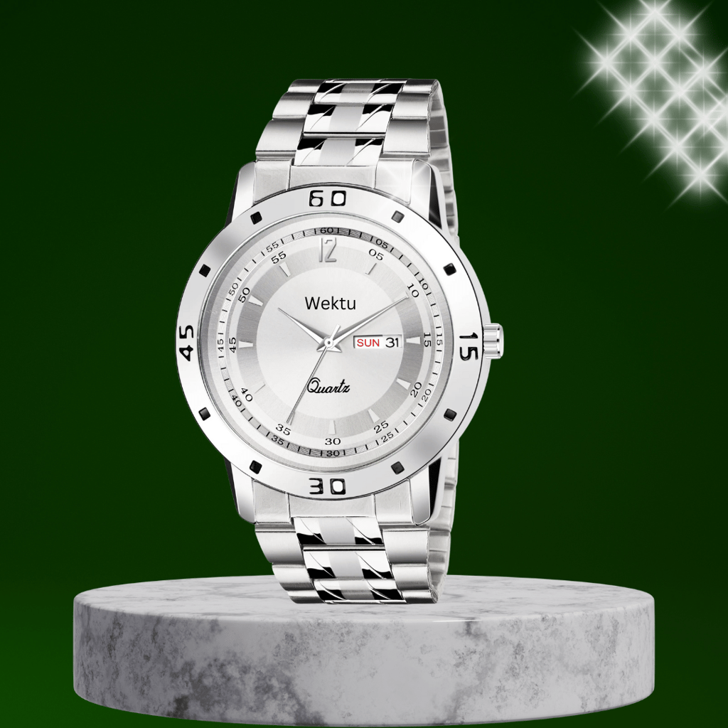 Wektu/POSH Premium Luxury Silver Watch with Engraved Detail