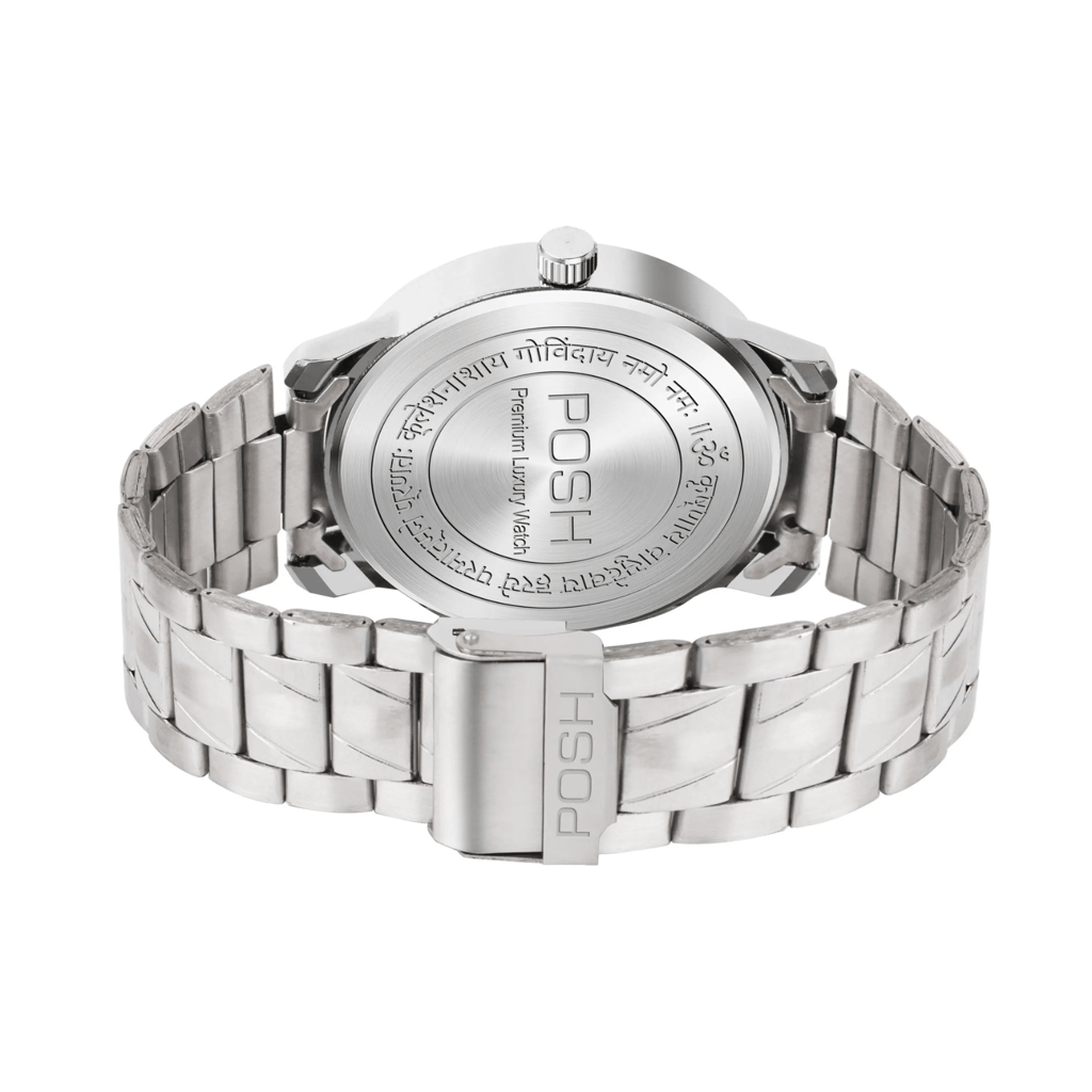 Wektu/POSH Premium Luxury Silver Watch with Engraved Detail