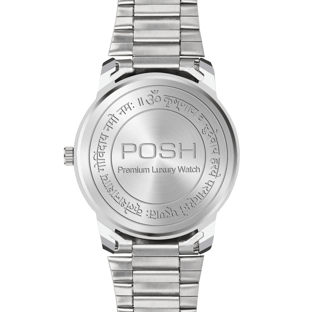 Wektu/POSH Premium Luxury Silver Watch with Engraved Detail