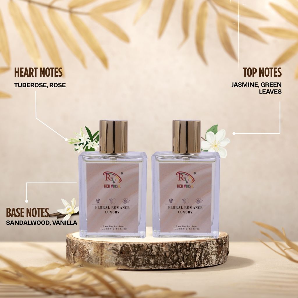 Red Vocal Floral Romance Luxury (Women) with White Oud Luxury (Unisex) 100ml Perfume Spray Set of – 2 (100mlx2)