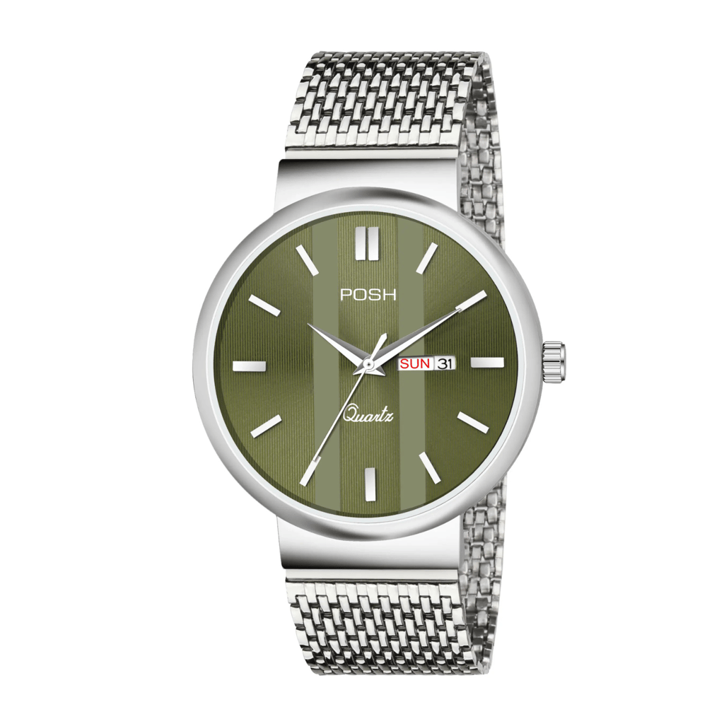 Wektu/POSH Premium Luxury Silver Watch with Engraved Detail