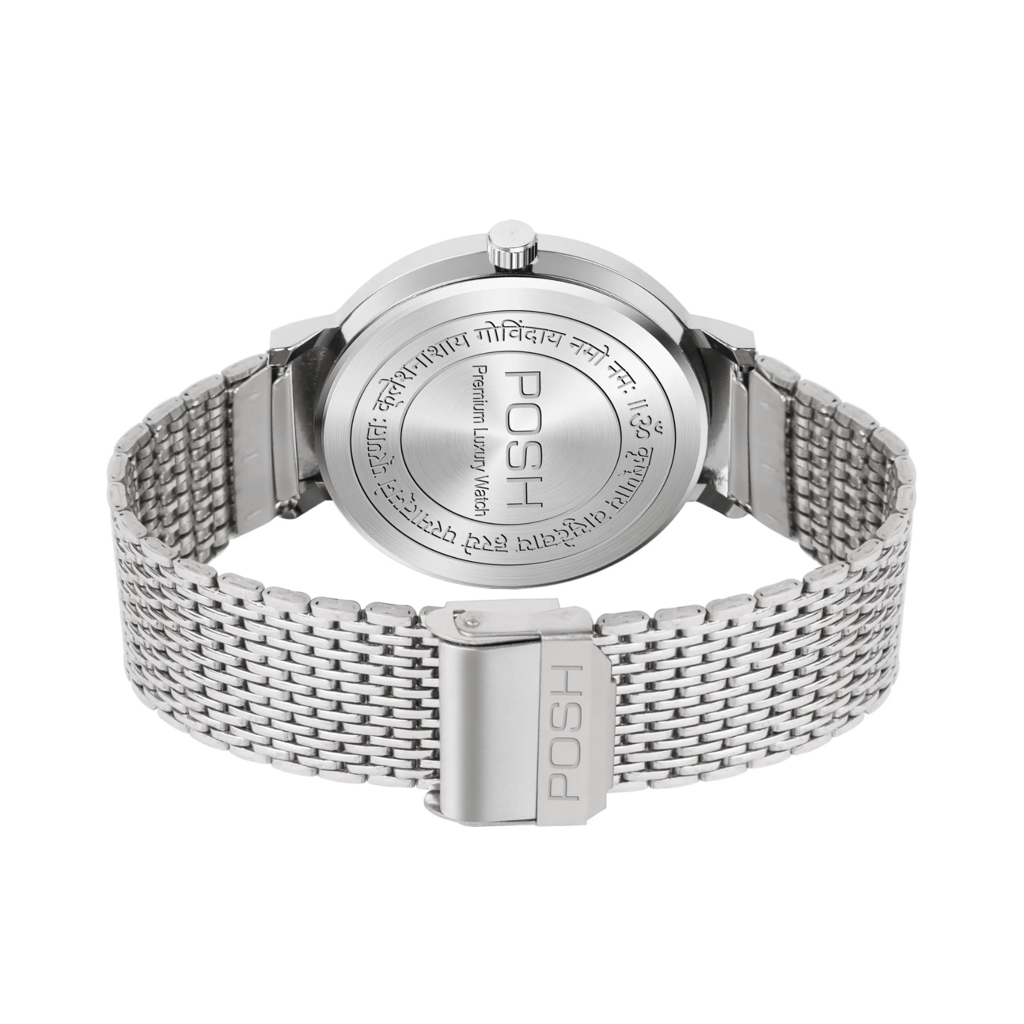 Wektu/POSH Premium Luxury Silver Watch with Engraved Detail