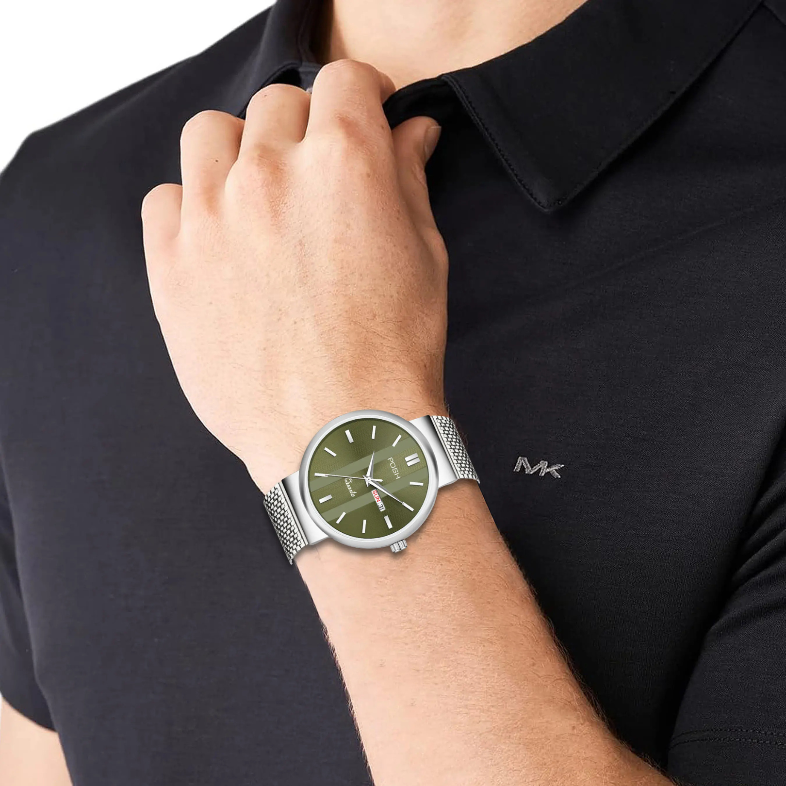 Wektu/POSH Premium Luxury Silver Watch with Engraved Detail