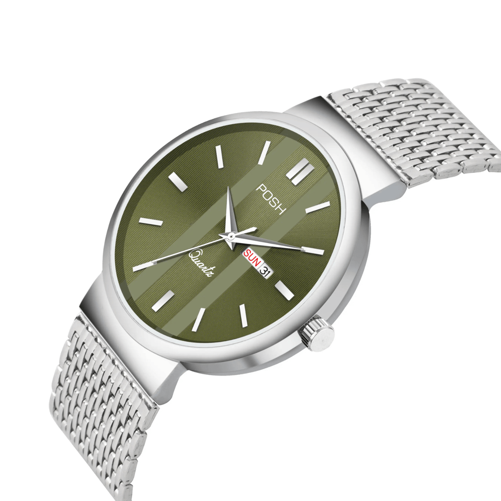 Wektu/POSH Premium Luxury Silver Watch with Engraved Detail