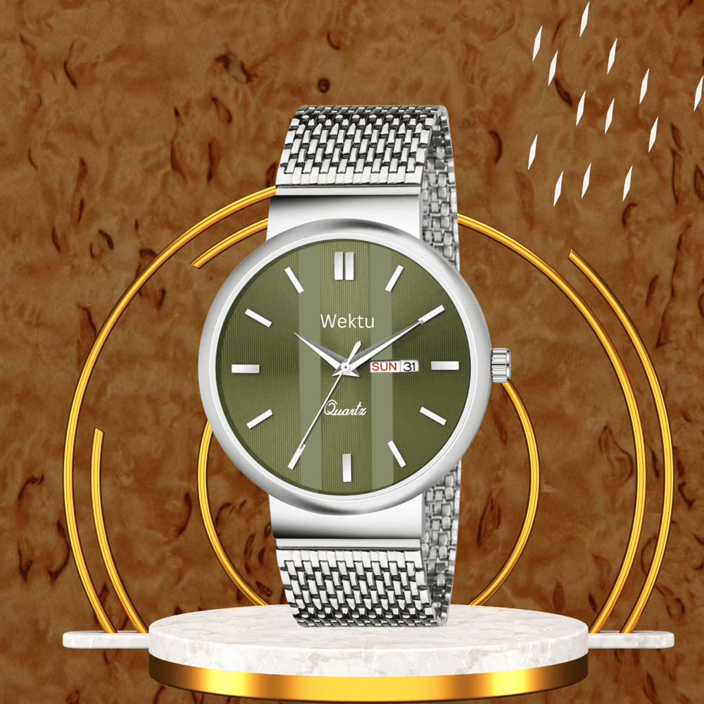 Wektu/POSH Premium Luxury Silver Watch with Engraved Detail