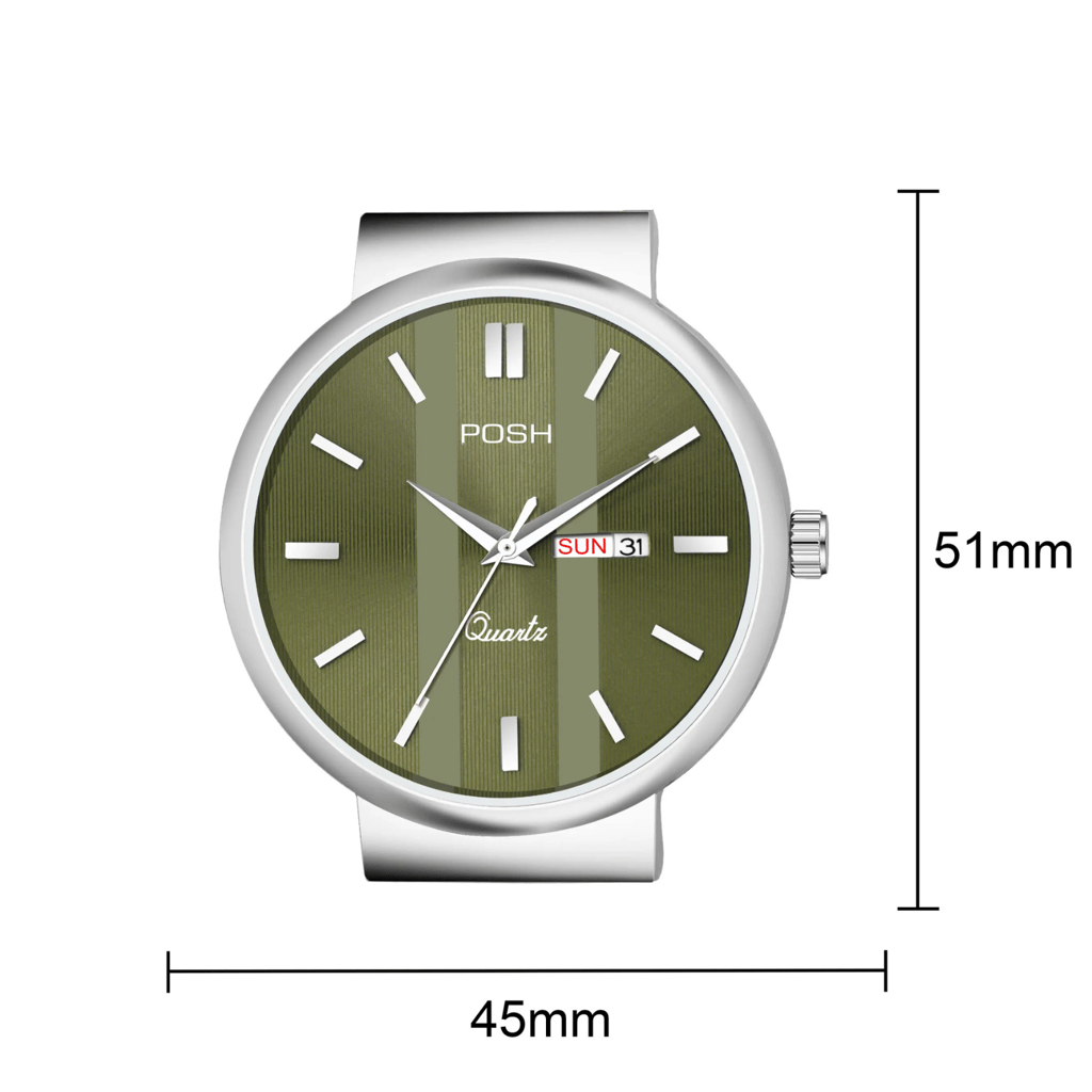 Wektu/POSH Premium Luxury Silver Watch with Engraved Detail