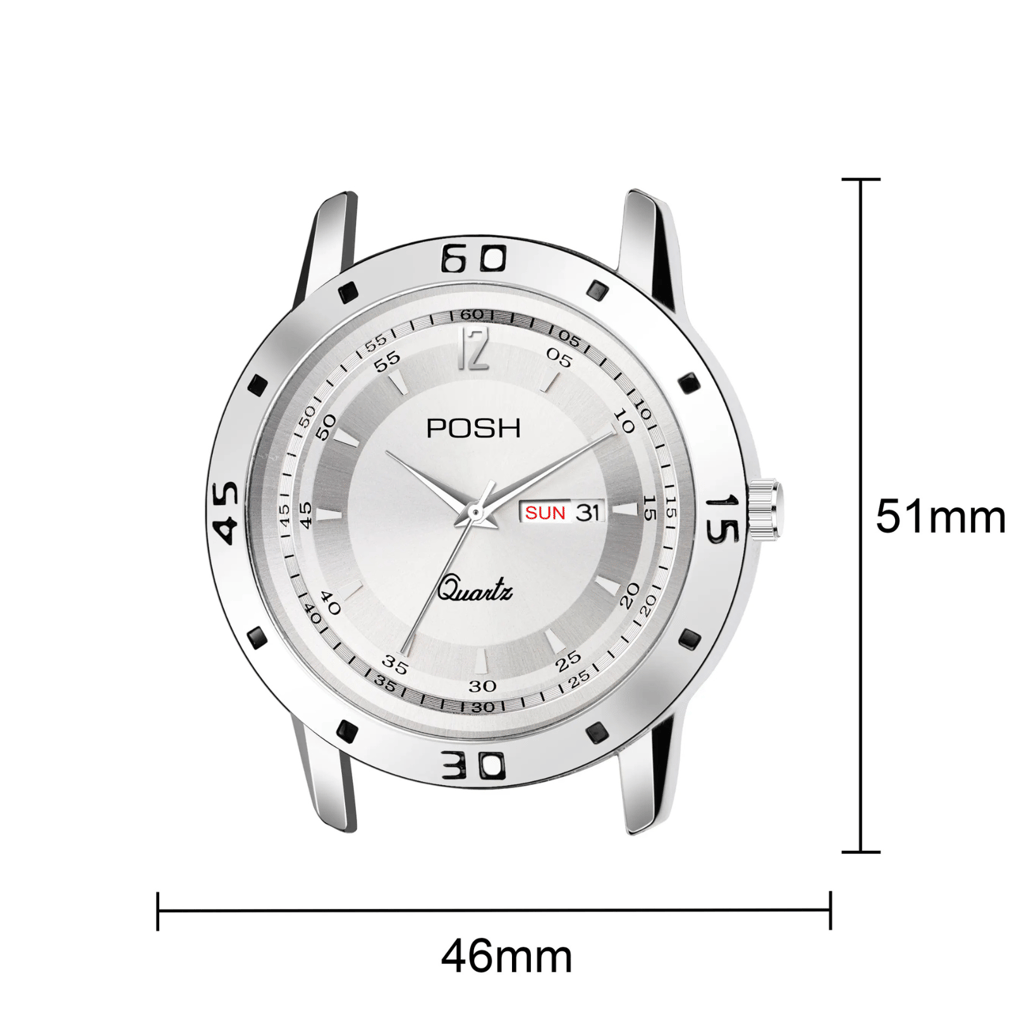 Wektu/POSH Premium Luxury Silver Watch with Engraved Detail