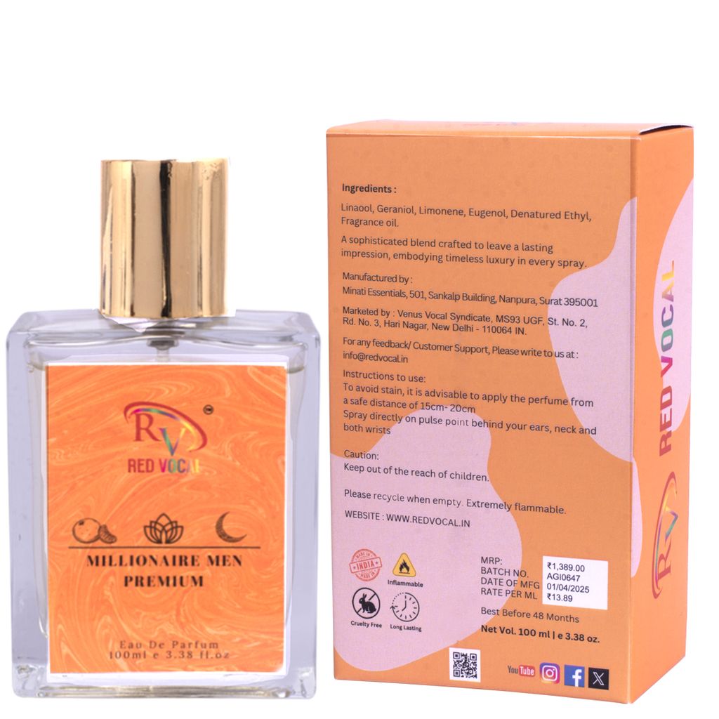 Red Vocal Bad Angel Premium (Women) ,Millionaire Men Premium (Men), Floral Romance Luxury (Women)100ml Perfume Spray Combo – 3 x 100ml