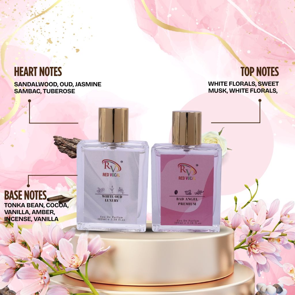 Red Vocal White Oud Luxury (Unisex) with Bad Angel Premium (Women) 100ml Perfume Spray Combo – 2 x 100ml