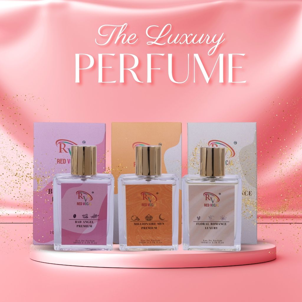 Red Vocal Bad Angel Premium (Women) ,Millionaire Men Premium (Men), Floral Romance Luxury (Women)100ml Perfume Spray Combo – 3 x 100ml