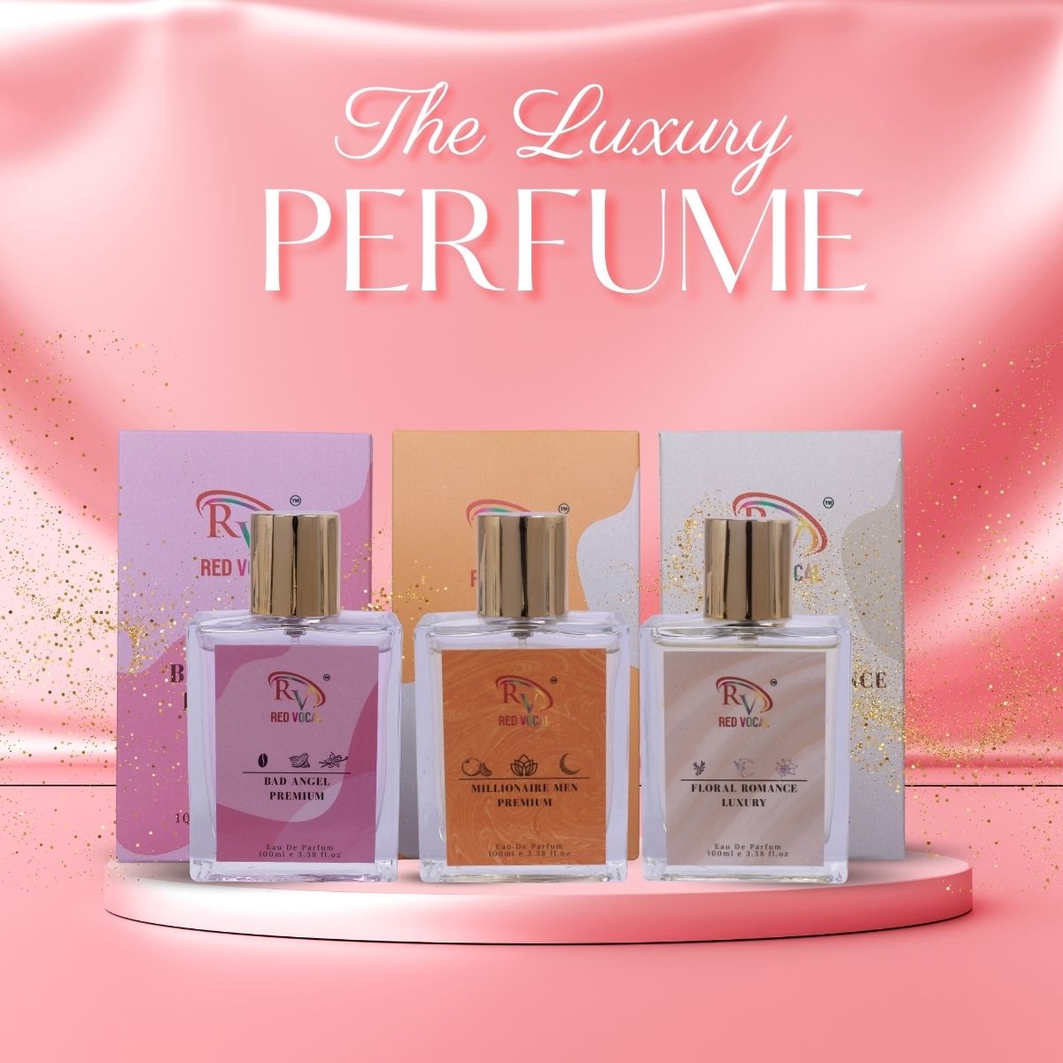 Red Vocal Bad Angel Premium (Women) ,Millionaire Men Premium (Men), Floral Romance Luxury (Women)100ml Perfume Spray Combo – 3 x 100ml