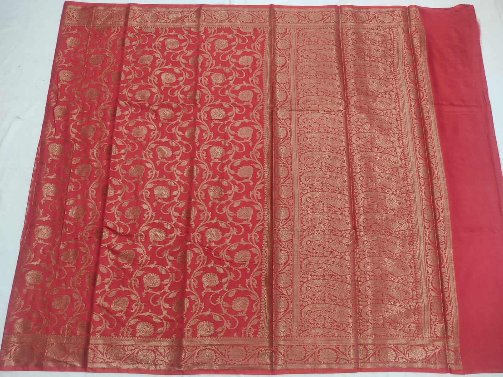 Red muslin silk saree