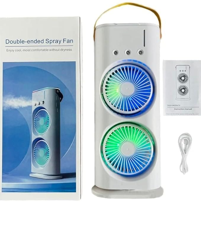 Rechargeable Double Ended Spray Fan USB Portable Cooling Fan with Remote Rotatable Mini Cooler Mist Humidifier Cooling Air Cooler for Home Office Bedroom Kitchen Travel