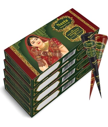 Neeta Mehendi Cones for Hand Desgning & Wedding, Bridal Mehandi Cone Reddish Brown Color 4 Pcs in 1 Box (Pack of 4)