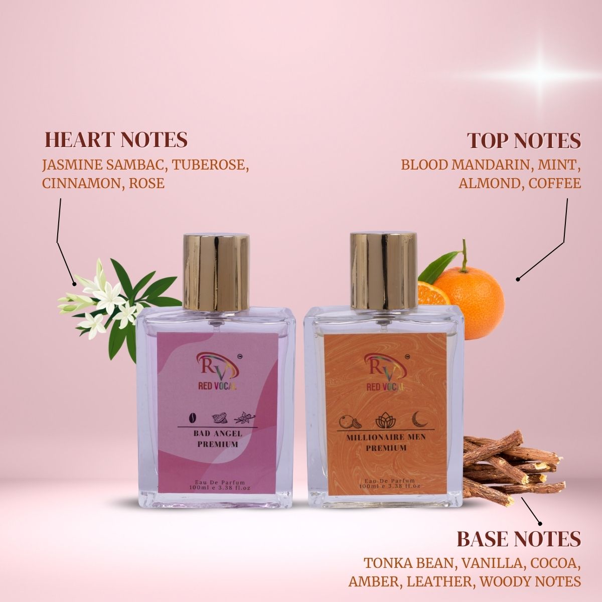 Red Vocal Bad Angel Premium (Women) with Millionaire Men Premium (Men) 100ml Perfume Spray Combo – 2 x 100ml