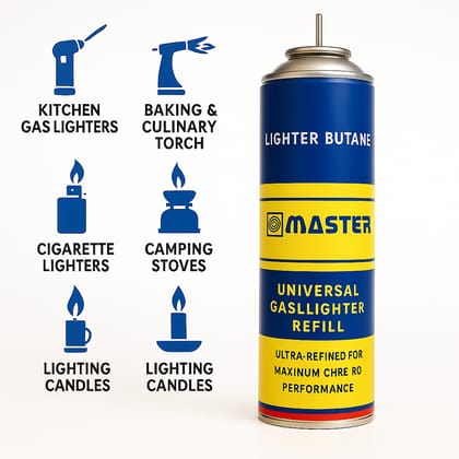 Master Butane Gas Refill 550ml – Universal Gas Lighter Refill Can for Kitchen Torch, Cigarette Lighters & Burners | Ultra-Refined Fuel for Clean Flame
