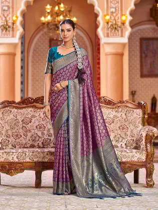 Purple Soft Silk Woven Banarasi Silk  Zari Jacquard Work Designer Saree