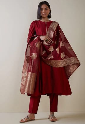 Cotton Maroon Afghani kurta set-S