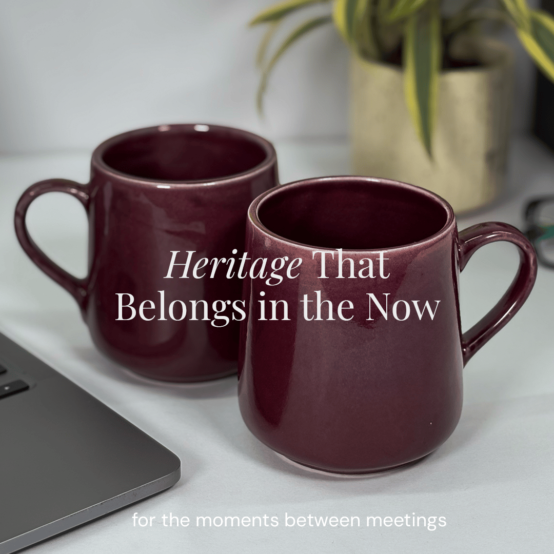 Heritales Dark Merlot Ceramic Mug for Coffee, Milk & Tea Lovers – 350 ML | Handcrafted in India |Vegan, Bone China-Free | Microwave, Dishwasher & Freezer Safe | Premium Artisanal Mug–  Set of 2