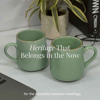 Heritales Sage Green Ceramic Mug for Coffee, Milk & Tea Lovers – 350 ML | Handcrafted in India | Vegan, Bone China-Free | Microwave, Dishwasher & Freezer Safe | Premium Artisanal Mug–  Set of 2
