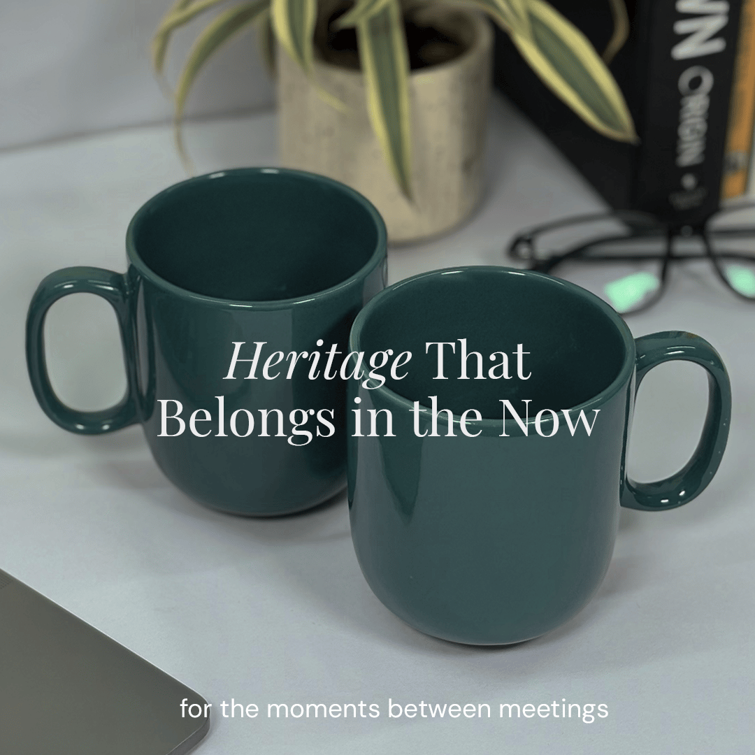 Heritales Temple Moss Ceramic Mug for Coffee, Milk & Tea Lovers – 350 ML | Handcrafted in India | Vegan, Bone China-Free | Microwave, Dishwasher & Freezer Safe | Premium Artisanal Mug–  Set of 2