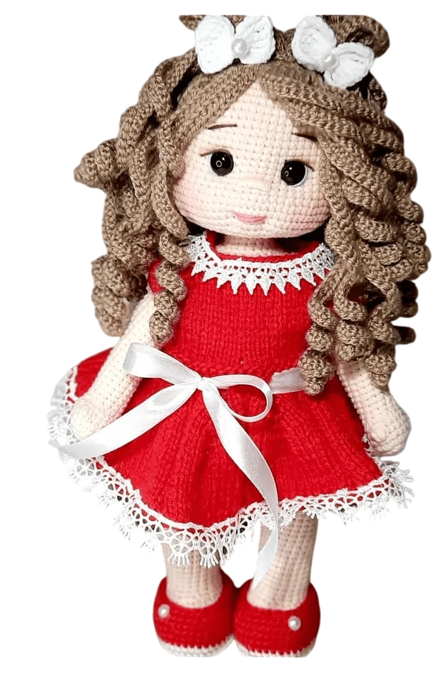 Handmade Crochet Amigurumi Doll in Red Dress