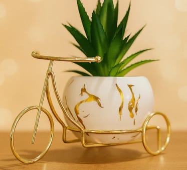 Decorative Ceramic Planter with Gold Bicycle Frame