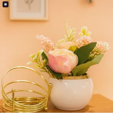 Elegant Artificial Flower Arrangement with White Pot & Gold Stand