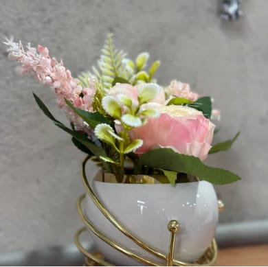 Elegant Artificial Flower Arrangement with White Pot & Gold Stand