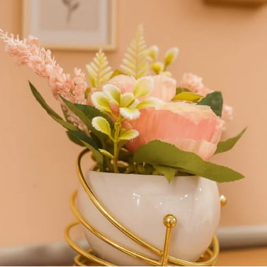 Elegant Artificial Flower Arrangement with White Pot & Gold Stand