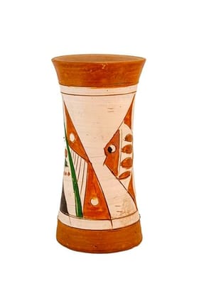 Geometric Terracotta Vase with Fish Motif - Modern Home Decor