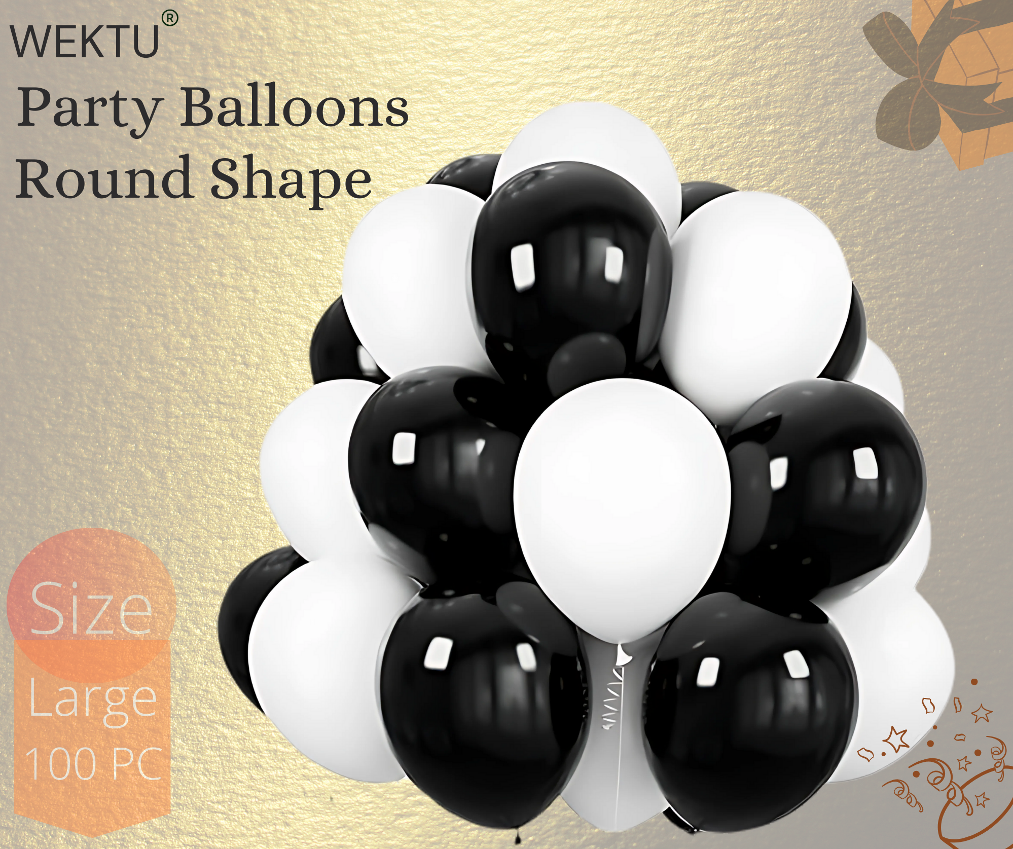 Black and White Round Party Balloons - 100 PC Large Size
