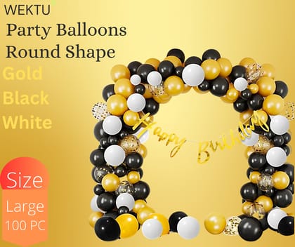 WEKTU Party Balloons Round Shape Gold Black White 100 PC